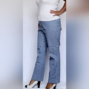 DG2 Diane Gilman Women Stretch Cotton/Ramie Jeans High Rise Blue/White 18W
